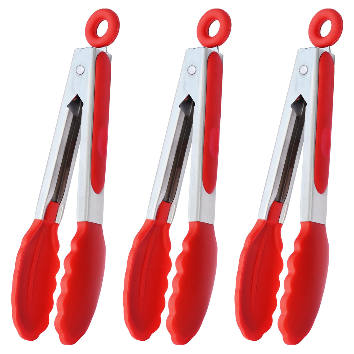 HINMAY Mini Tongs with Silicone Tips 7-Inch Kitchen Tongs, Set of 3 (Black)