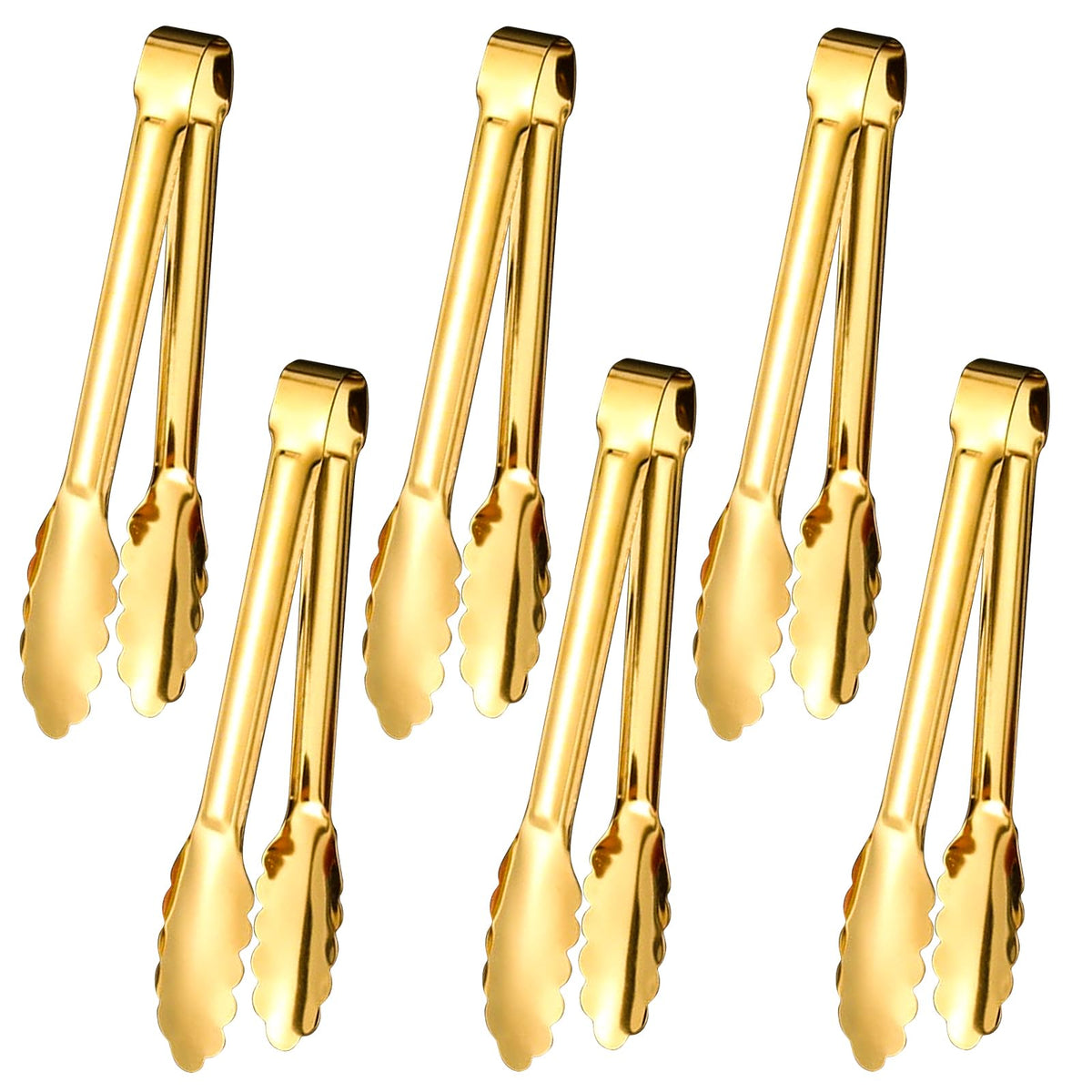 6pcs Stainless Steel Serving Tongs Gold or Silver Plated 9inch Heavy Duty Durable BBQ Clamps Design for Weddings Parties Banquets Buffets Family Gatherings Kitchen Cooking Serving Clip