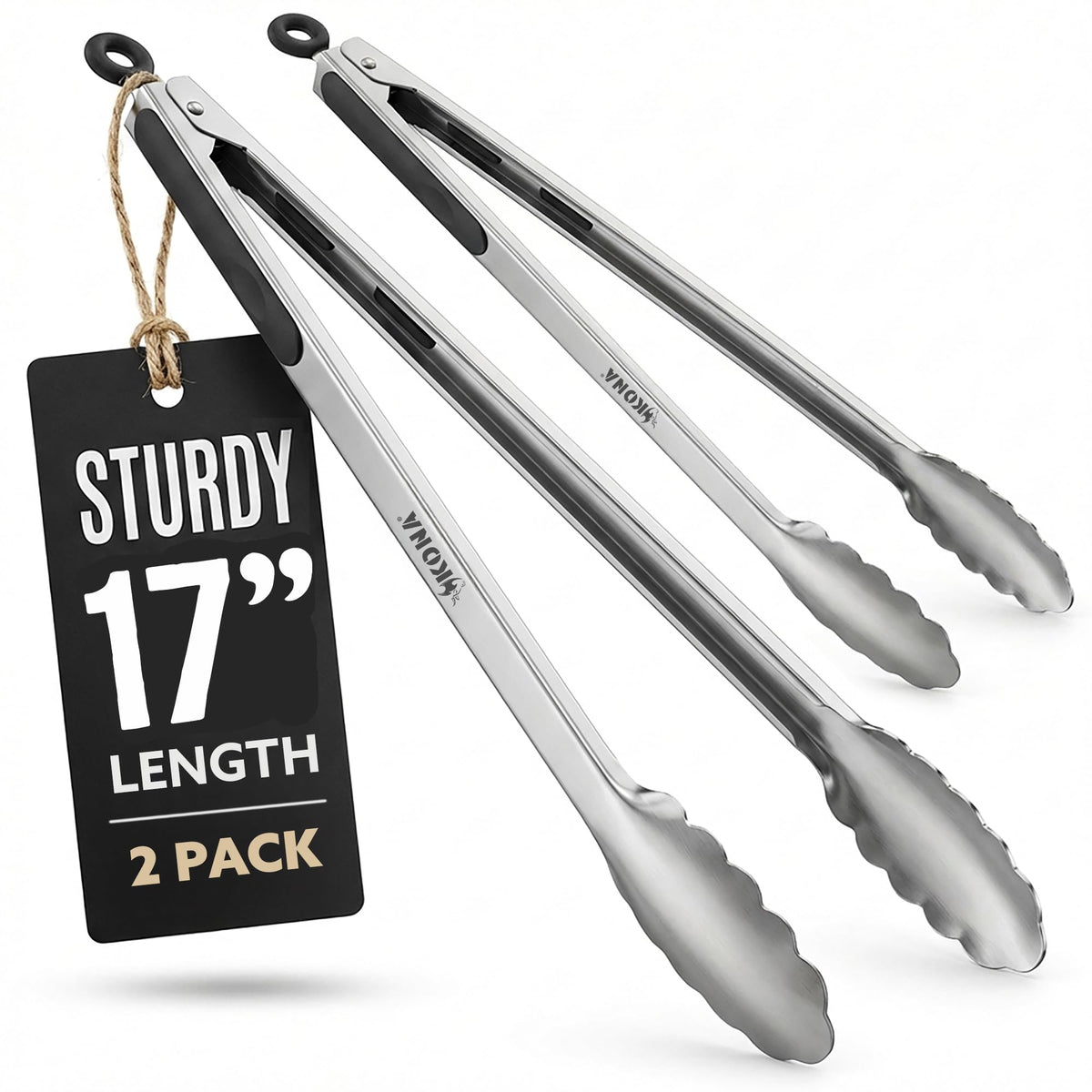 Kona 17-in Stainless Steel Locking Grill Tongs, Heavy-Duty, Set of 2