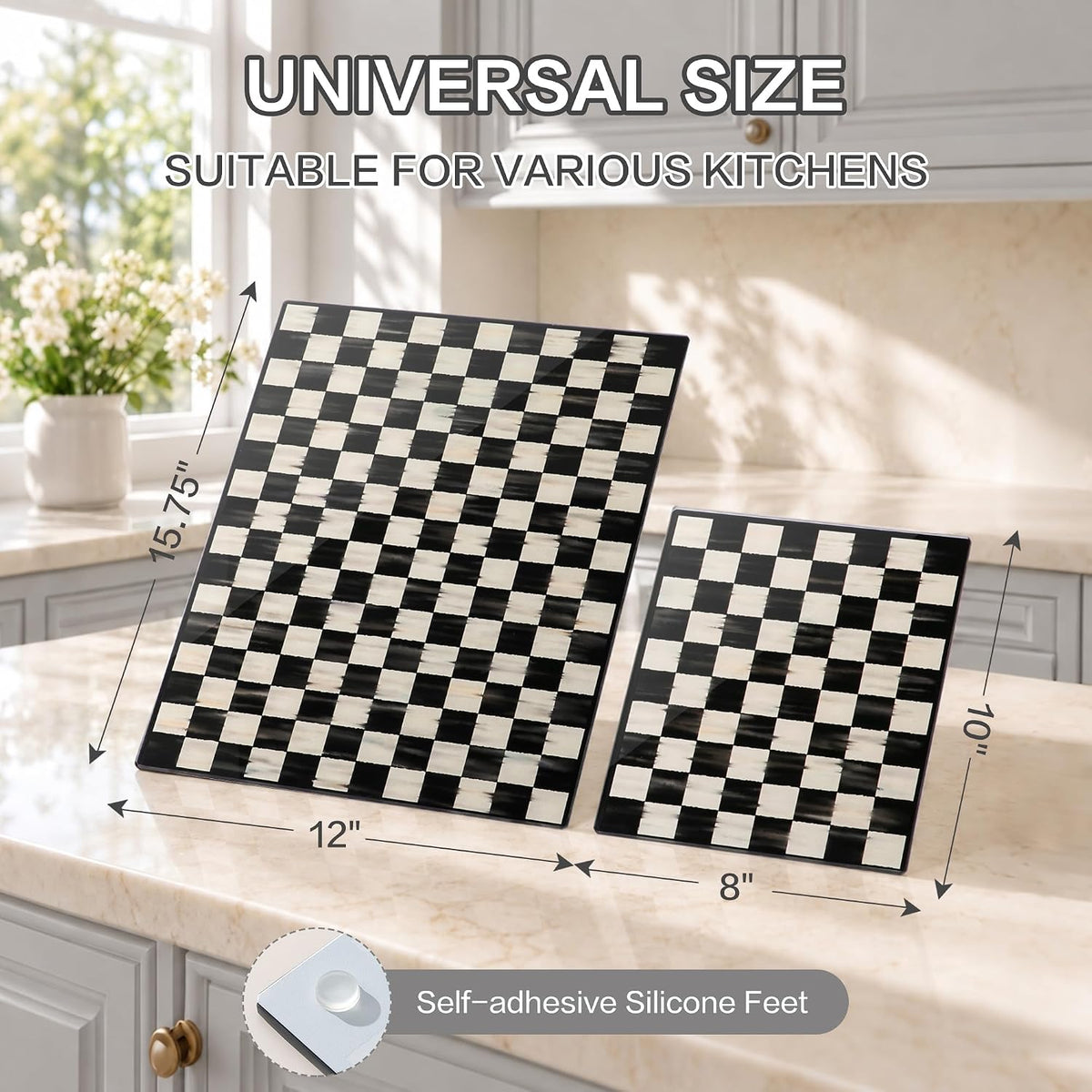 Glass Cutting Board Set, Checkered Cutting Boards for Kitchen 2PCS