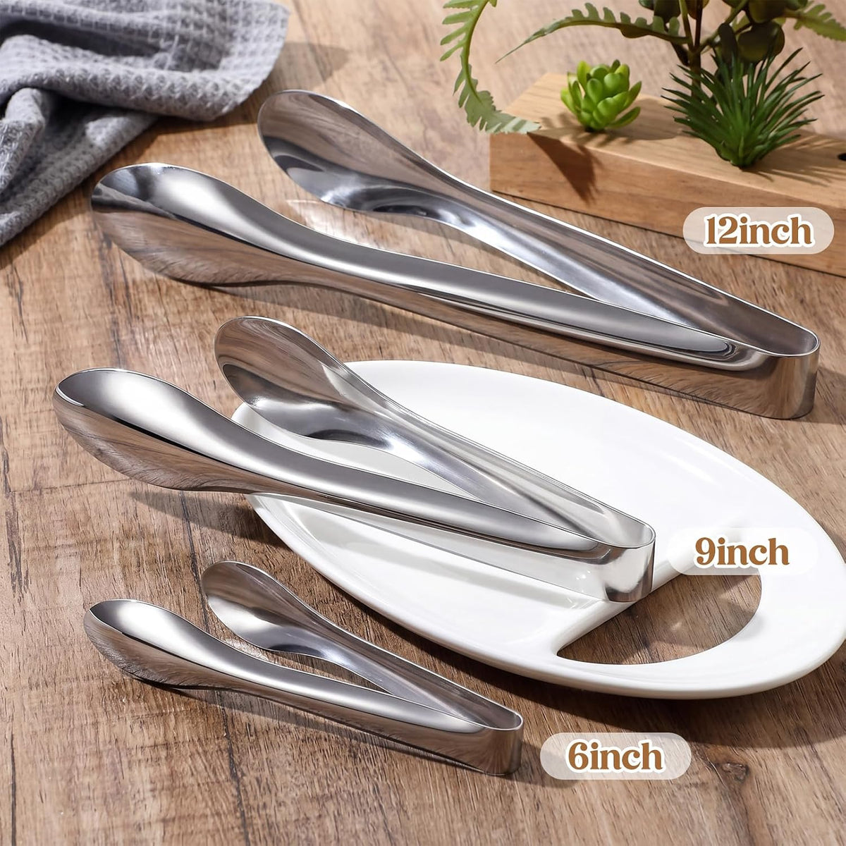 2 Pack Silver Polished Serving Tongs 6 Inch,9 Inch