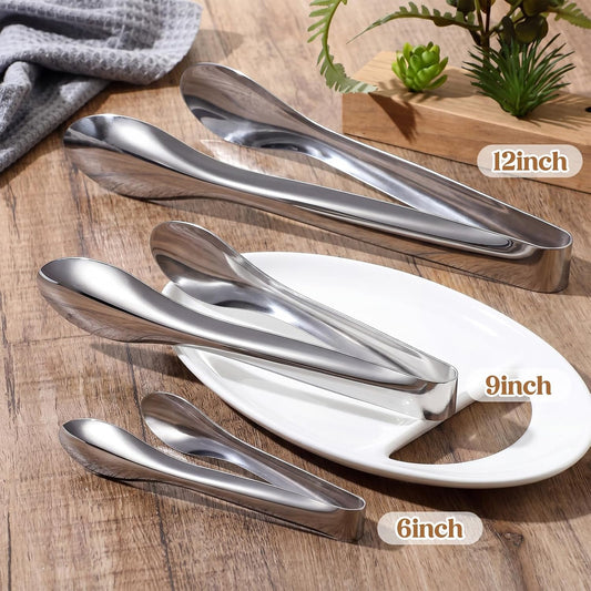 2 Pack Silver Polished Serving Tongs 6 Inch,9 Inch
