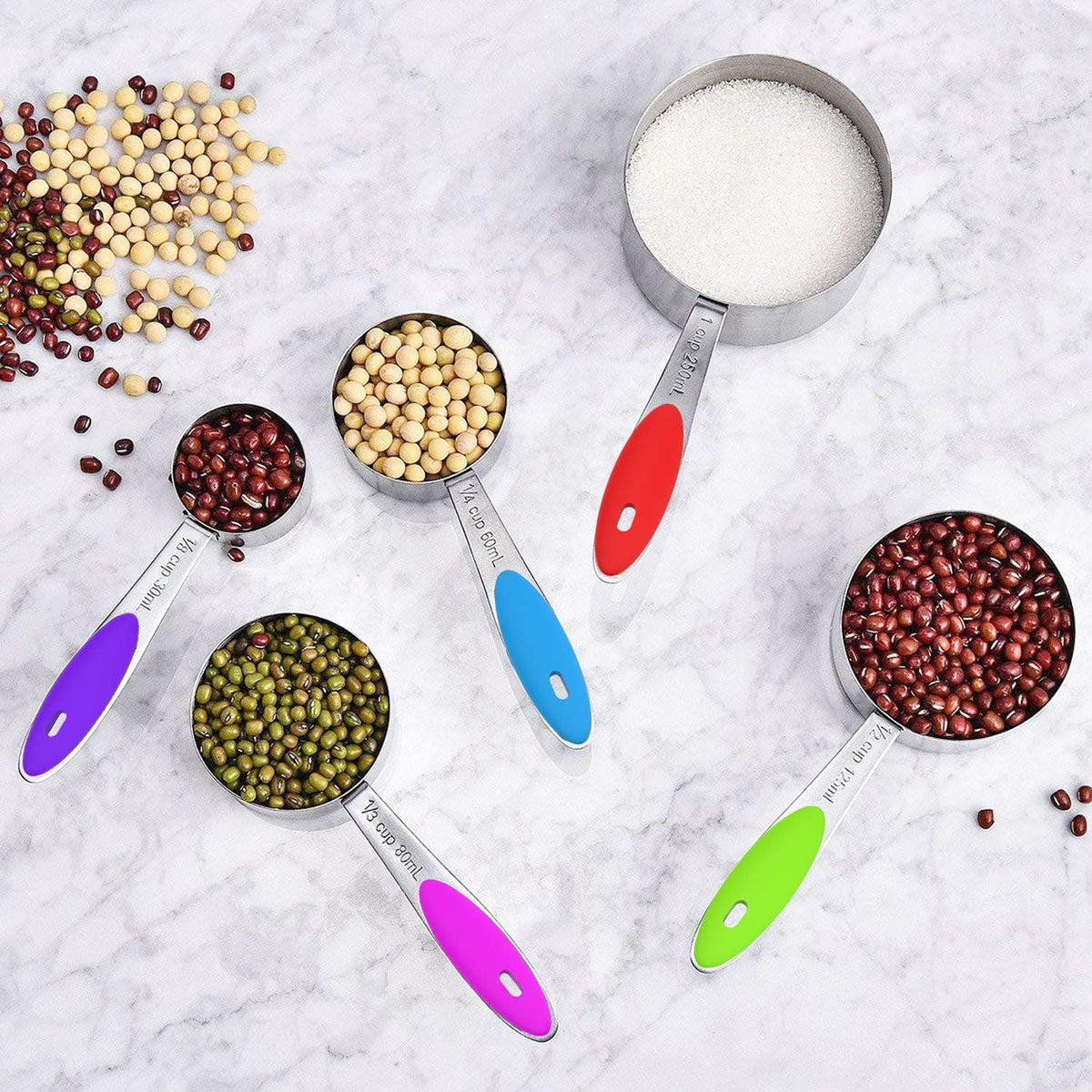 Wildone Stainless Measuring Cups and Spoons Set with Silicone Handle, 16pcs