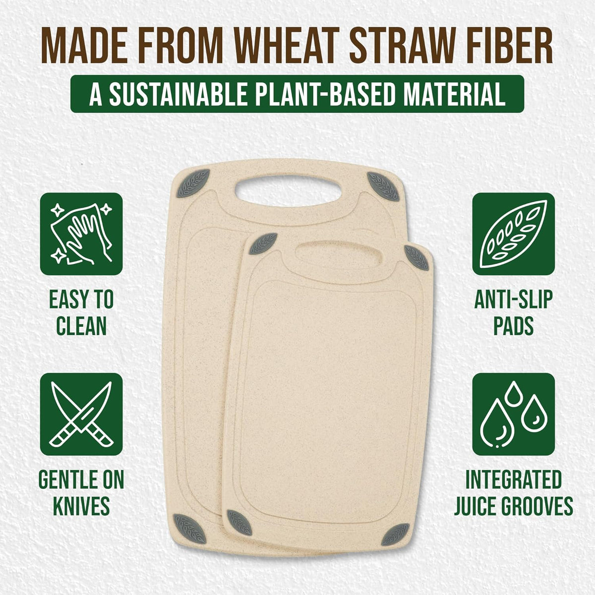 AXIOM CREATIONS 2-Piece Reversible Cutting Board Set Made with Natural Wheat Straw Fiber, Eco-Conscious Food Safe Kitchen Essentials, Gluten Free & BPA Free Chopping Boards for Kitchen