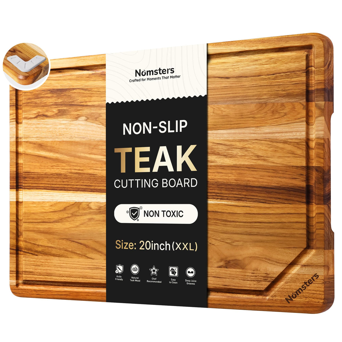 Teak Wood Cutting Board for Kitchen Non Slip Charcuterie Board