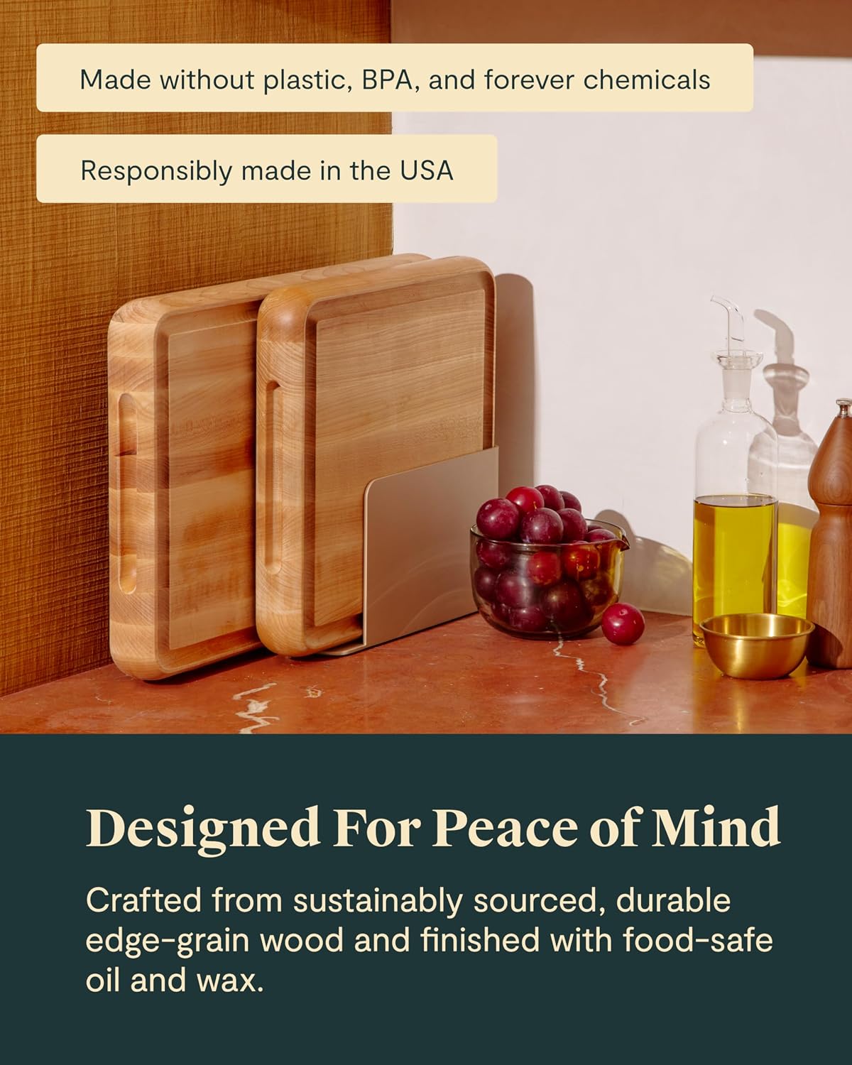 Caraway 12" Prep and Serve Butcher Block, Wood Cutting Board for Kitchen