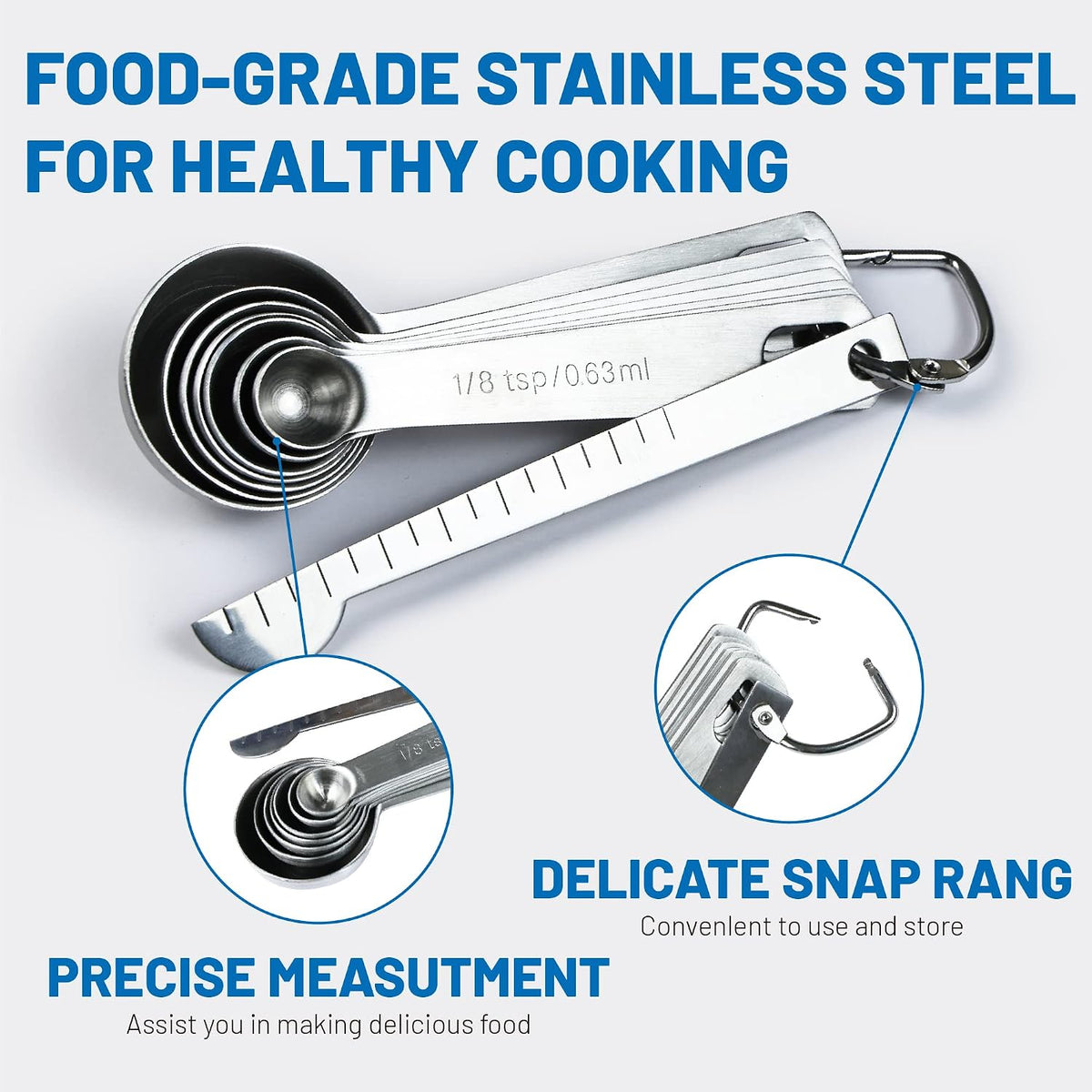 Measuring Spoons, 8-Piece Heavy Duty Stainless Steel Measuring Spoons Set