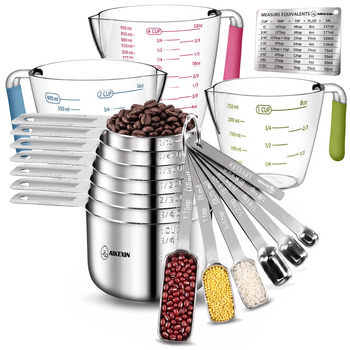 AIKEXIN Stainless Steel Measuring Cups & Spoons Set, Precision Baking Tools