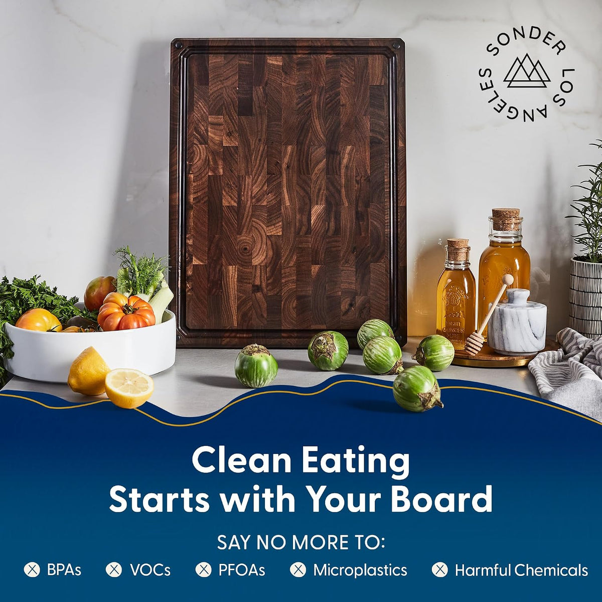 Sonder Los Angeles Alfred Cutting Board, End Grain Walnut, 17x13x1.5 in