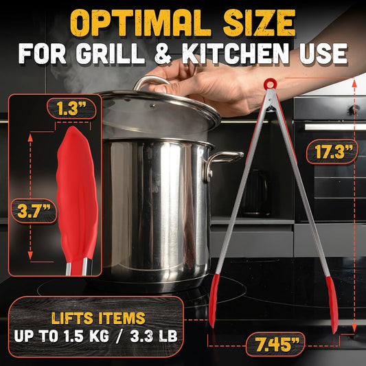 17.3" Extra Long Tongs with Silicone Tip & Stainless Steel Frame