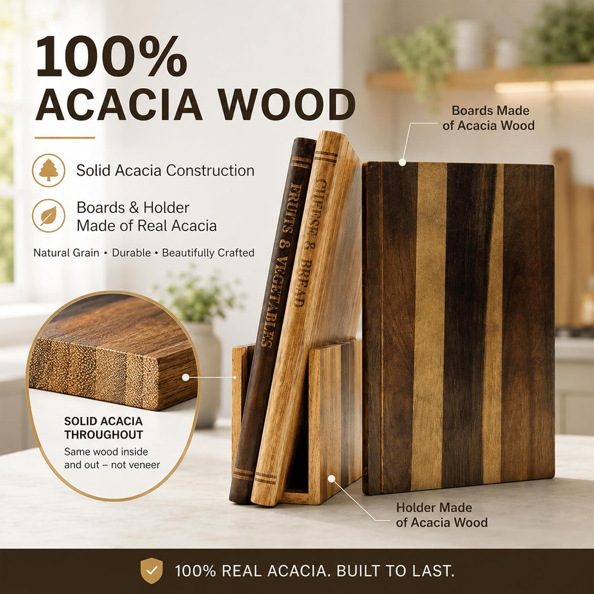 Book Cutting Board Set, Kitchen Cutting Boards, 3 Labeled Boards with Stand