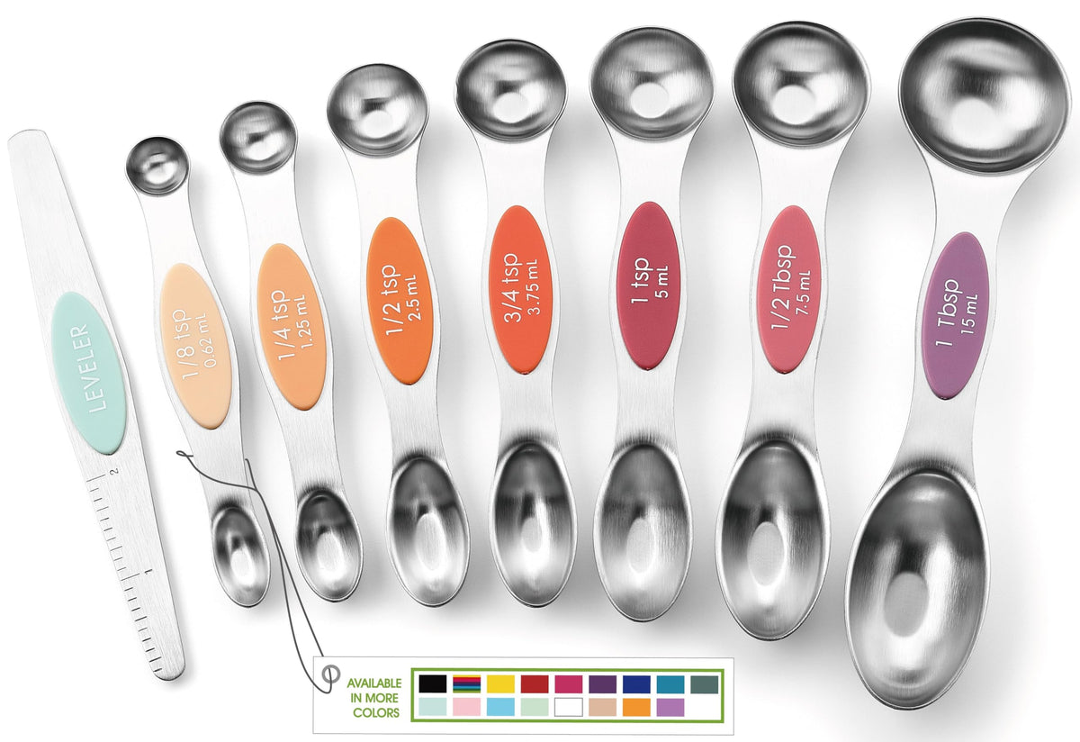Spring Chef Stainless Steel Magnetic Measuring Spoons Set of 8, Black
