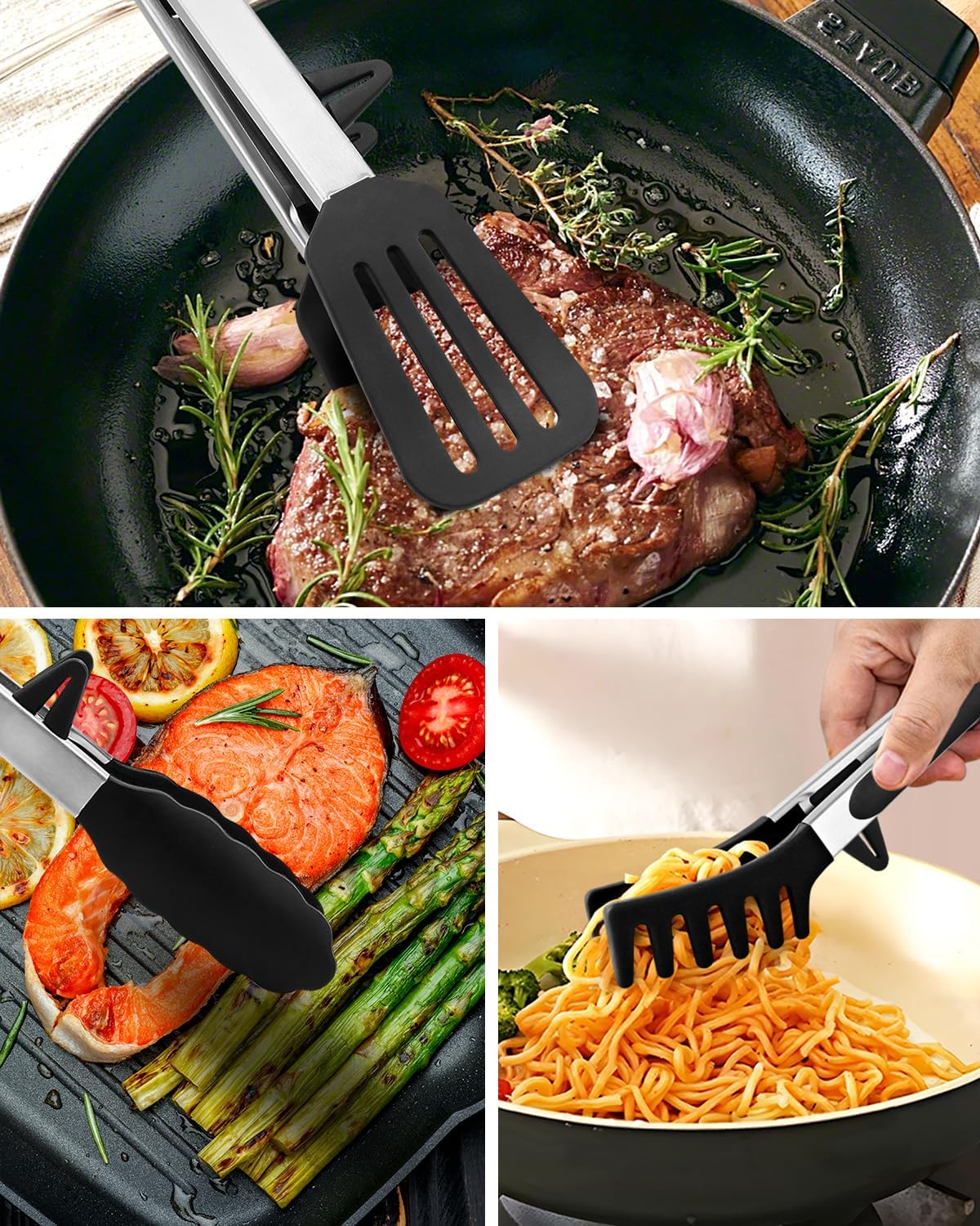 Kitchen Tongs for Cooking, Stainless Steel, Non Scratch Silicone Tip,3 Pack