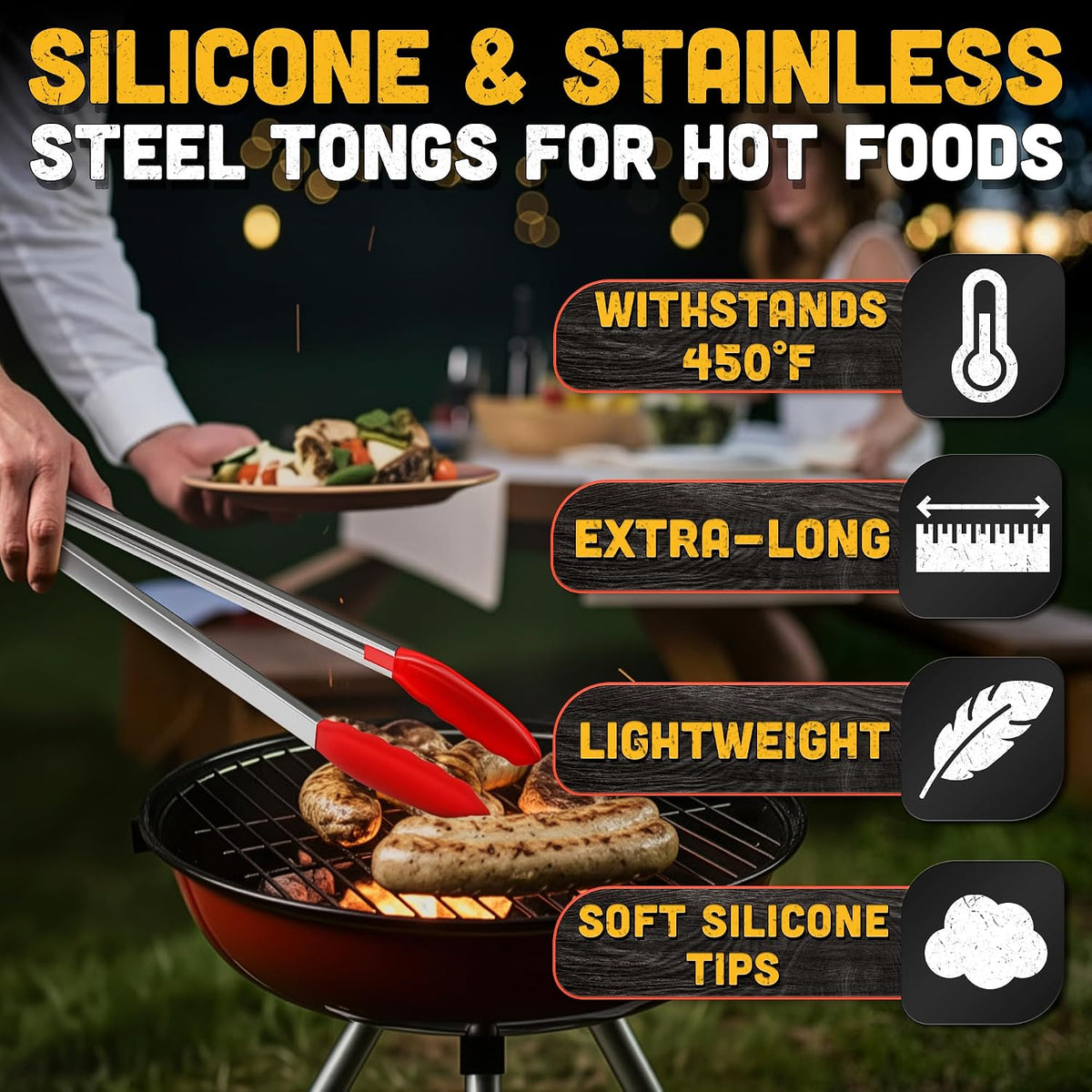 17.3" Extra Long Tongs with Silicone Tip & Stainless Steel Frame