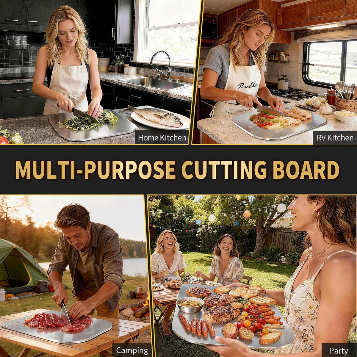 KickFry 13" x 9" Stainless Steel Cutting Boards Chopping Board for Kitchen
