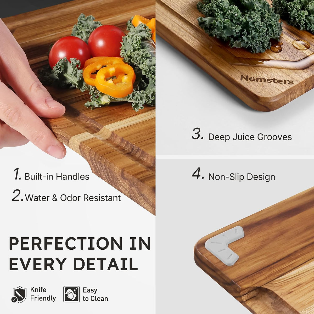 Teak Wood Cutting Board for Kitchen Non Slip Charcuterie Board