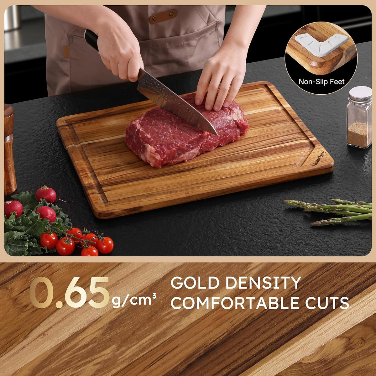 Teak Wood Cutting Board for Kitchen Non Slip Charcuterie Board