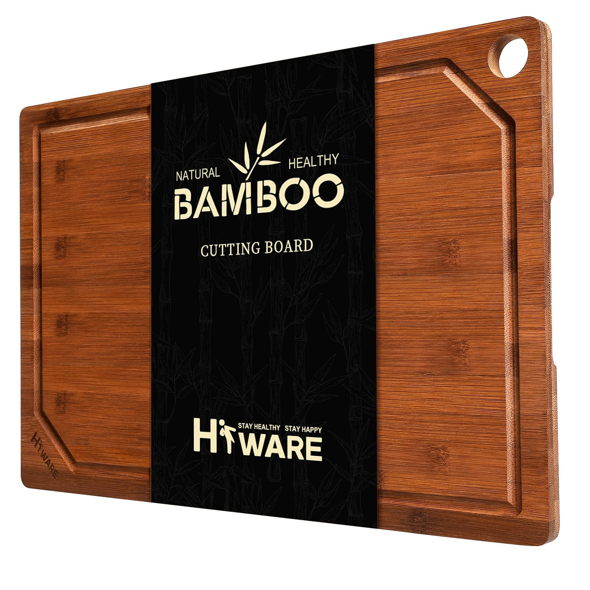 Hiware Bamboo Cutting Board for Kitchen, Heavy Duty Wood Cutting Board with Juice Groove, 100% Organic Bamboo, Pre Oiled, 15" x 10"