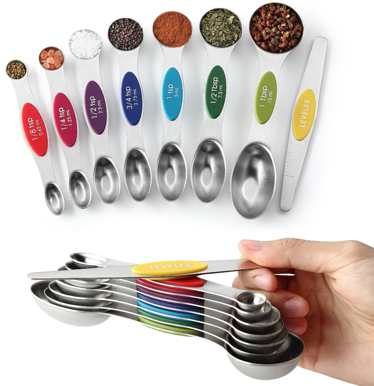 Spring Chef Stainless Steel 8 Magnetic Measuring Spoons Set, Desert Sunset