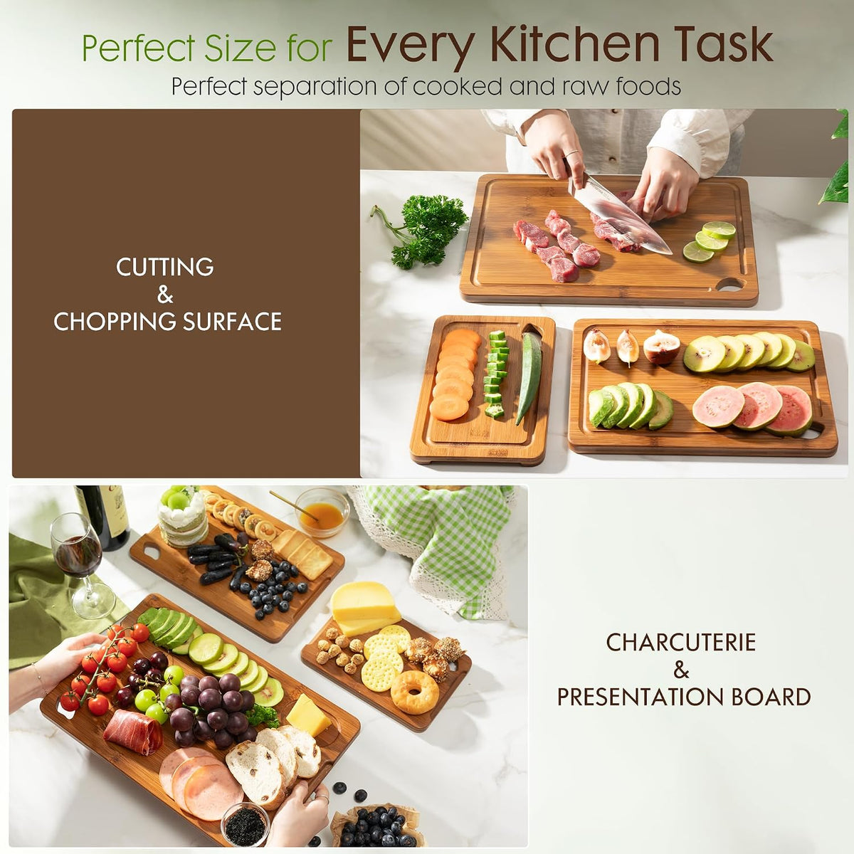 Astercook Deep-Carbonized Bamboo Cutting Boards for Kitchen
