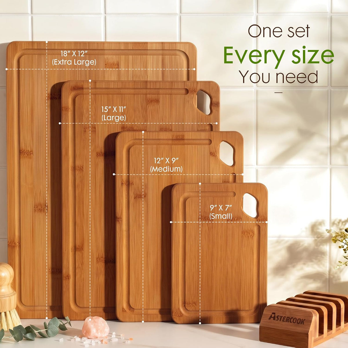 Astercook Deep-Carbonized Bamboo Cutting Boards for Kitchen