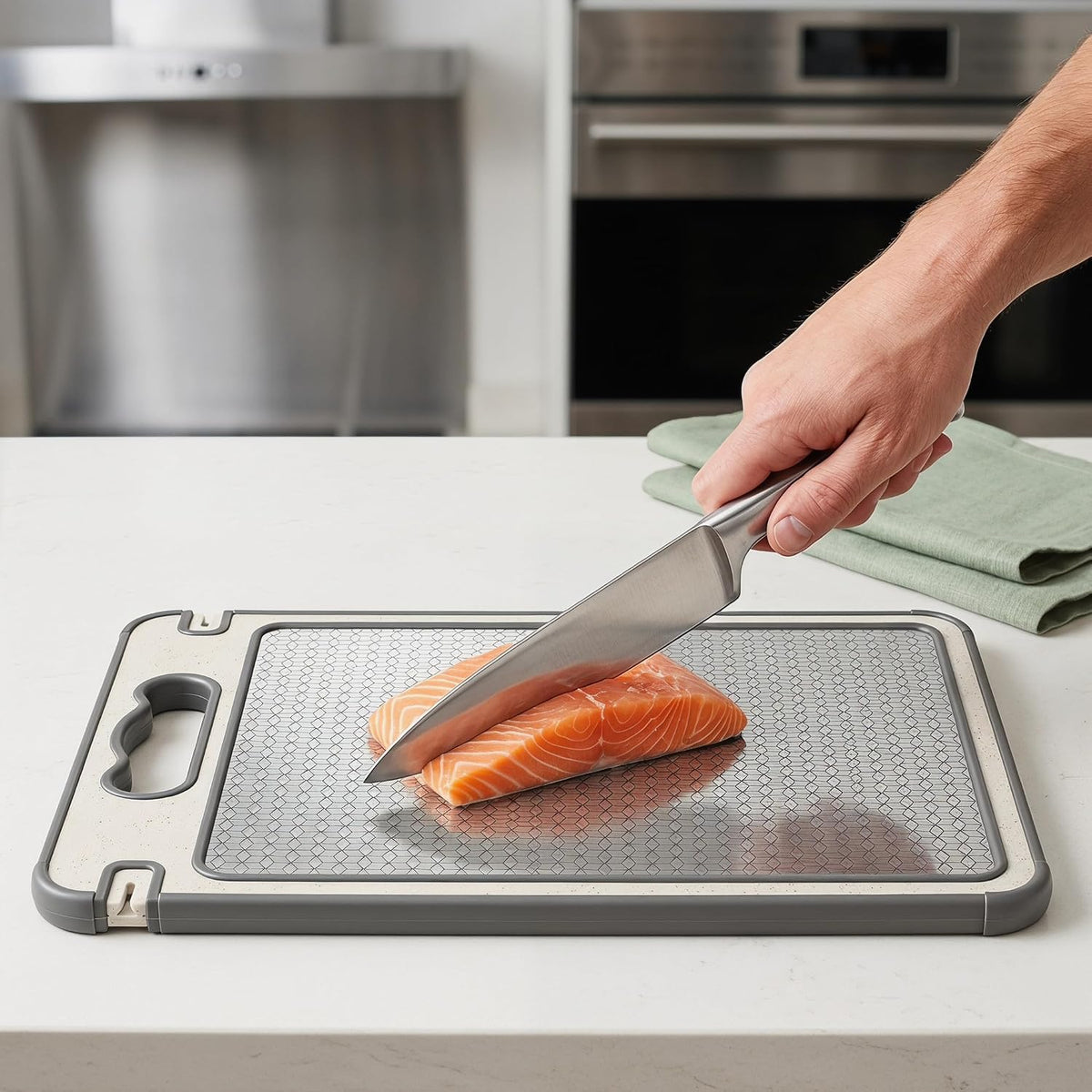 Tibo Titanium Cutting Board for Kitchen 1pc with Juice Groove – Double Sided Cutting Board for Meat, Veggies & Bread