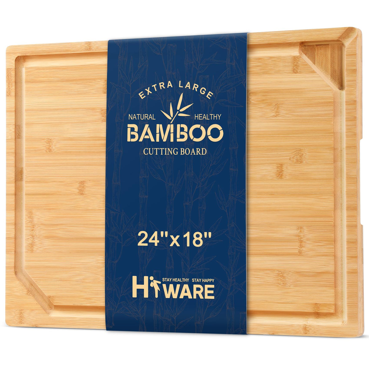 Hiware Bamboo Cutting Board for Kitchen, Heavy Duty Wood Cutting Board with Juice Groove, 100% Organic Bamboo, Pre Oiled, 15" x 10"