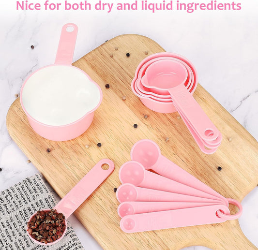 Accmor Measuring Cups & Spoons Set, Measuring Cup Set, Plastic Stackable Cups and Spoons, 11 Pcs Different Capacities Tablespoons Kitchen Gadgets Nesting Measure Sets for Dry Liquid Ingredients (Pink)