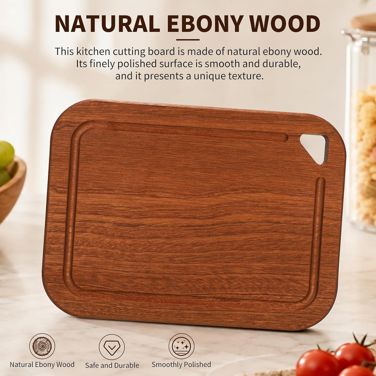 Small Ebony Wood Cutting Boards for Kitchen with Juice Groove