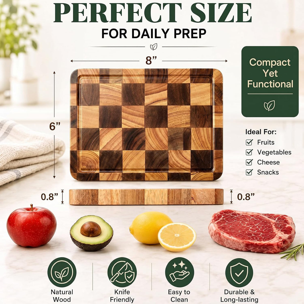 Ziliny 2 Pcs Small Cutting Board Set 8 x 6 Inch Mini Checkered