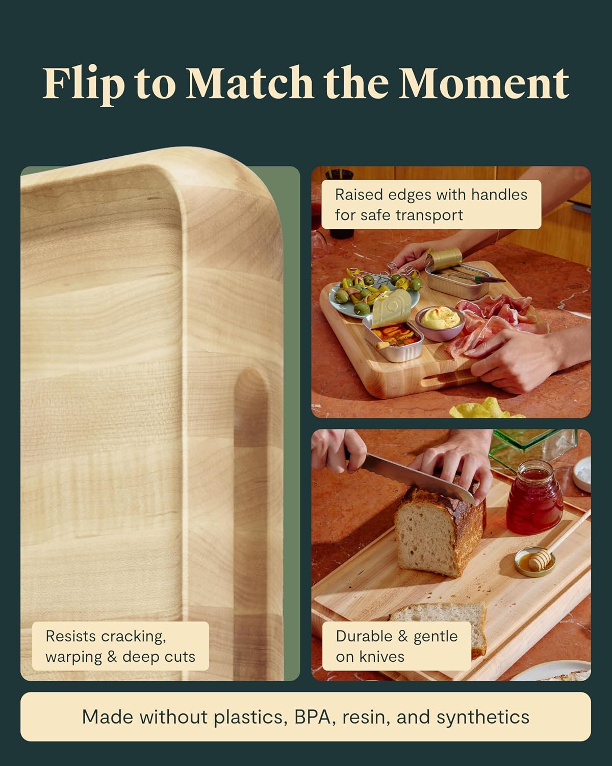 Caraway 12" Prep and Serve Butcher Block, Wood Cutting Board for Kitchen