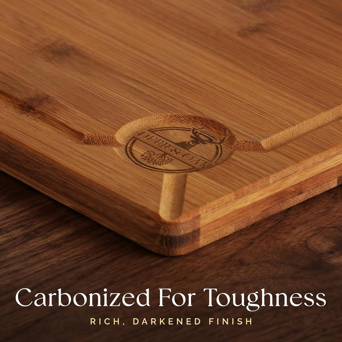Deer & Oak 3-Piece Bamboo Cutting Board Carbonized Set, Pre-Oiled