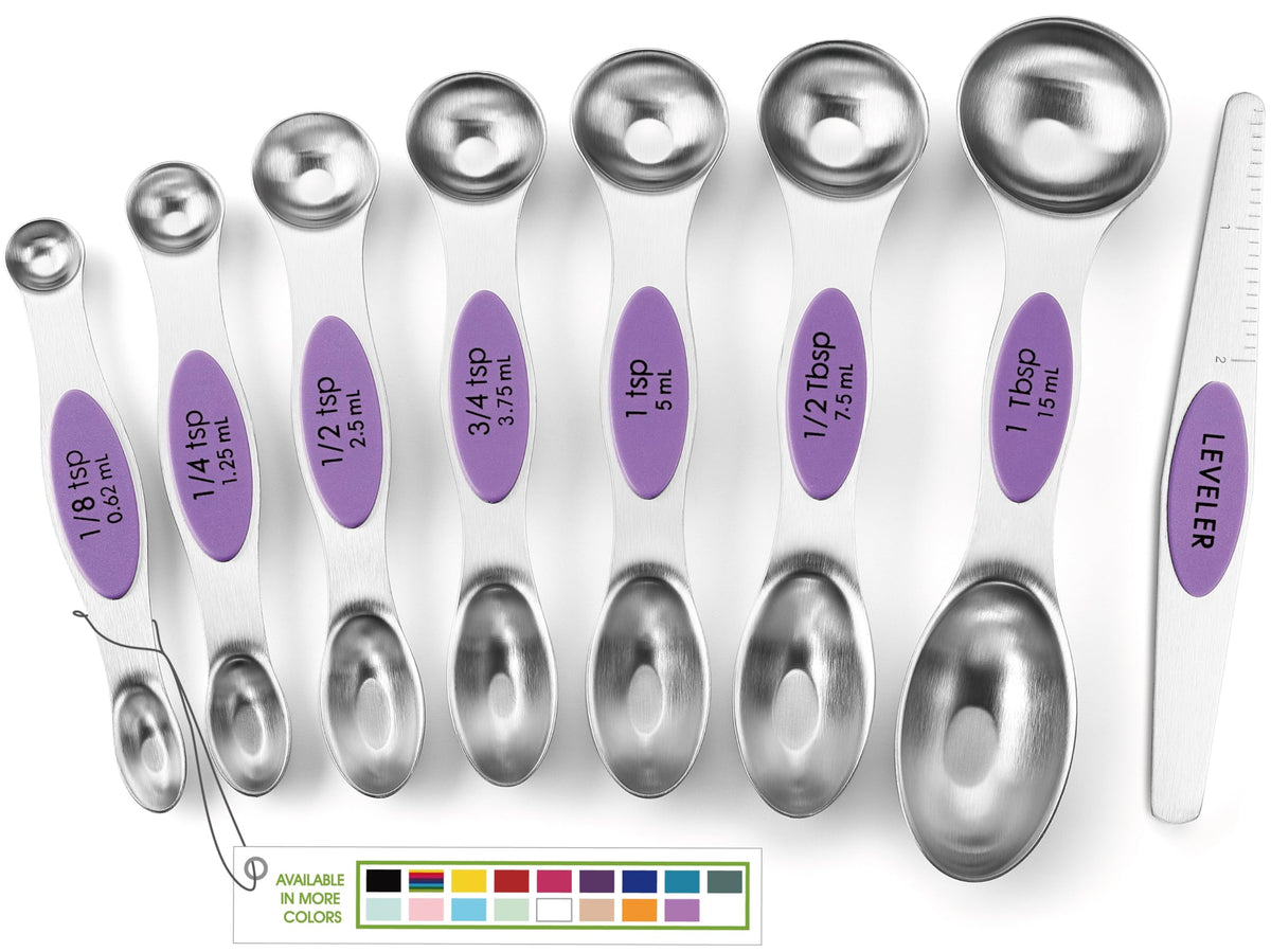 Spring Chef Stainless Steel Magnetic Measuring Spoons Set of 8, Black