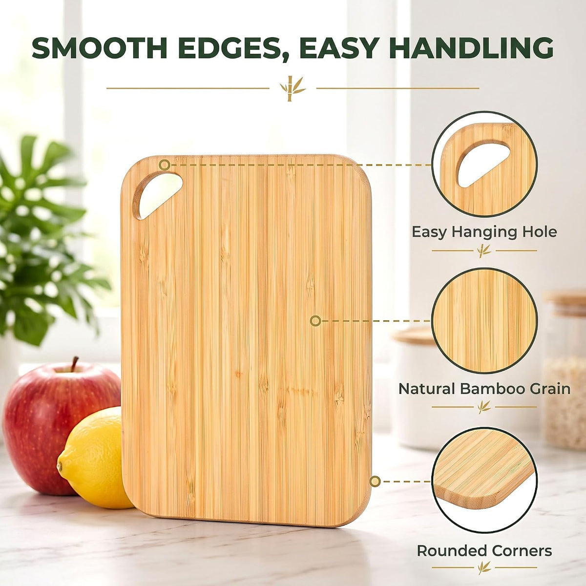 Small Bamboo Cutting Boards, Set of 2, 8 x 5.9 Inch, Hanging Holes