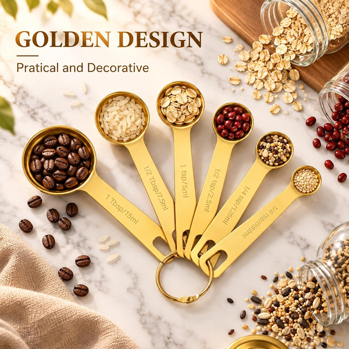 6 Piece Measuring Spoons Set, Stainless Steel Measuring Spoons