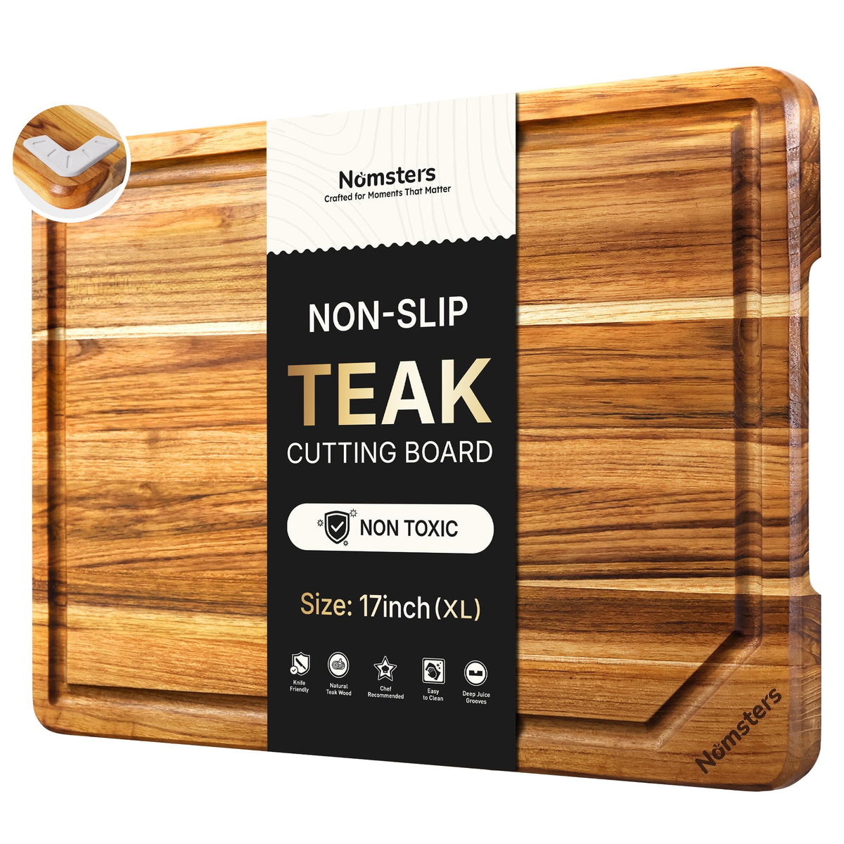 Teak Wood Cutting Board for Kitchen Non Slip Charcuterie Board