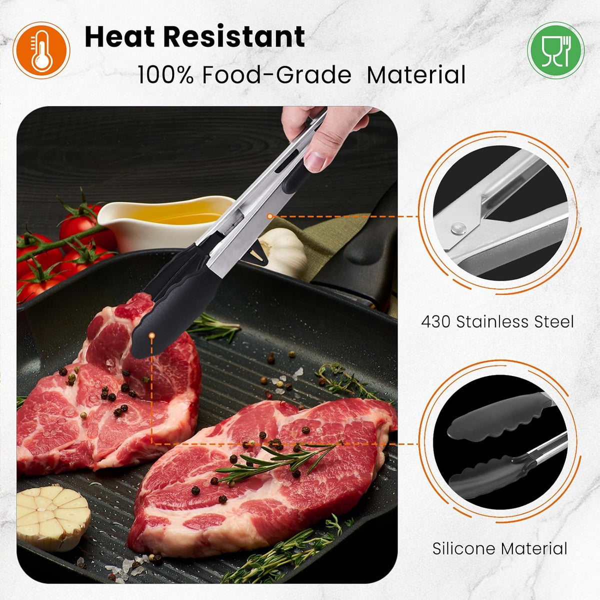 Kitchen Cooking Tongs Set, 9" & 12", Black, 2 Pack