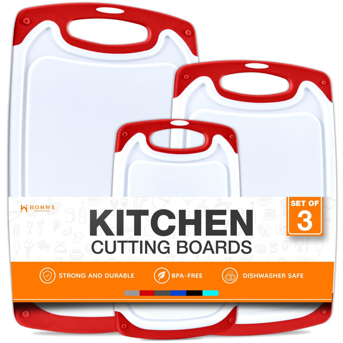 Cutting Boards for Kitchen - BPA-Free Chopping Board - Different Sizes & Non Slip Handles - Reversible, Large Cutting Board Set - Unique Gifts for Cooks Who Have Everything - 3-Pack Gray