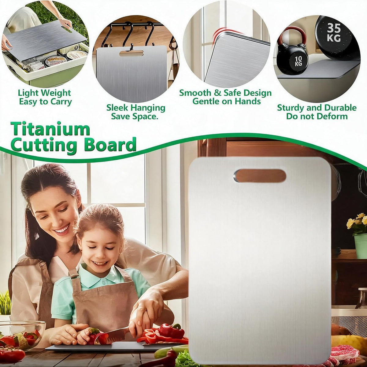Katori Titanium Cutting Board, 100% Pure Titanium Cutting Boards for Kitchen, Double Sided Non Toxic Cutting Board,Hygiene Durable Chopping Board Suitable for Dishwasher Safe (1PCS,M)