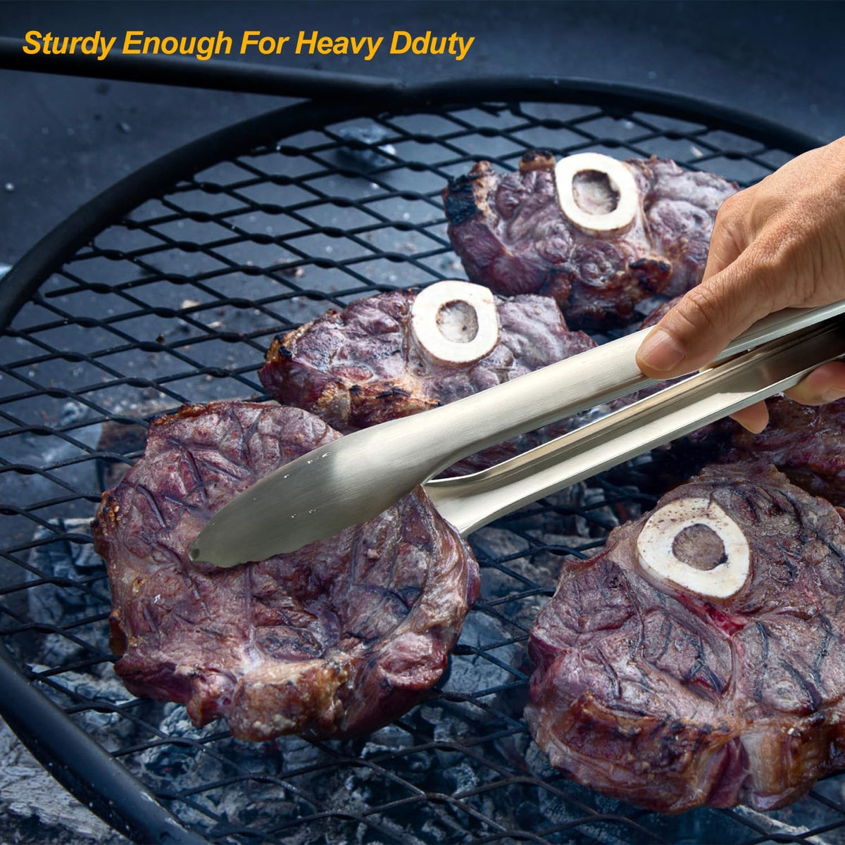 Kitchen Tongs for Cooking, Metal One-Handed Lock & Release Tong 12"