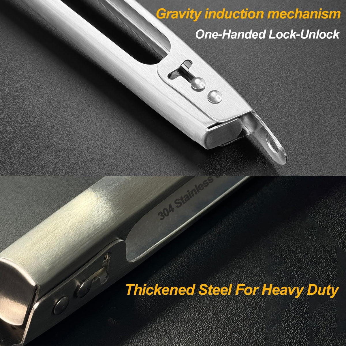 Kitchen Tongs for Cooking, Metal One-Handed Lock & Release Tong 12"
