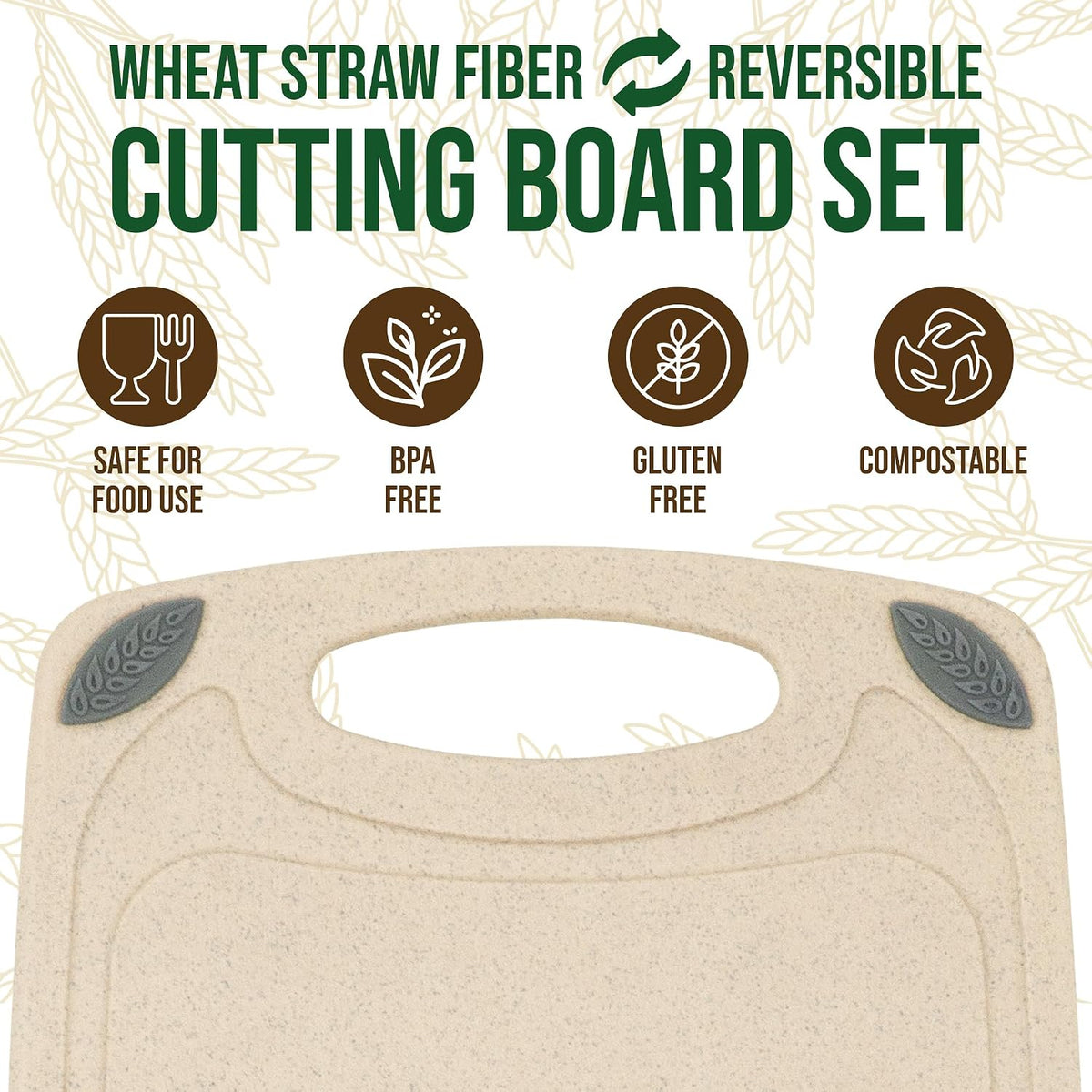 AXIOM CREATIONS 2-Piece Reversible Cutting Board Set Made with Natural Wheat Straw Fiber, Eco-Conscious Food Safe Kitchen Essentials, Gluten Free & BPA Free Chopping Boards for Kitchen