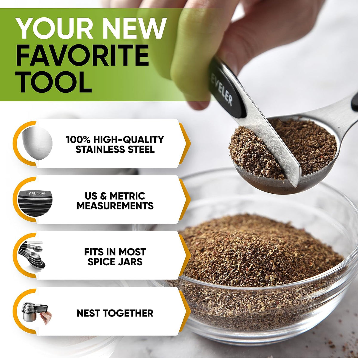 Spring Chef Magnetic Measuring Cups & Spoons Set of 15 with Levelers, Black