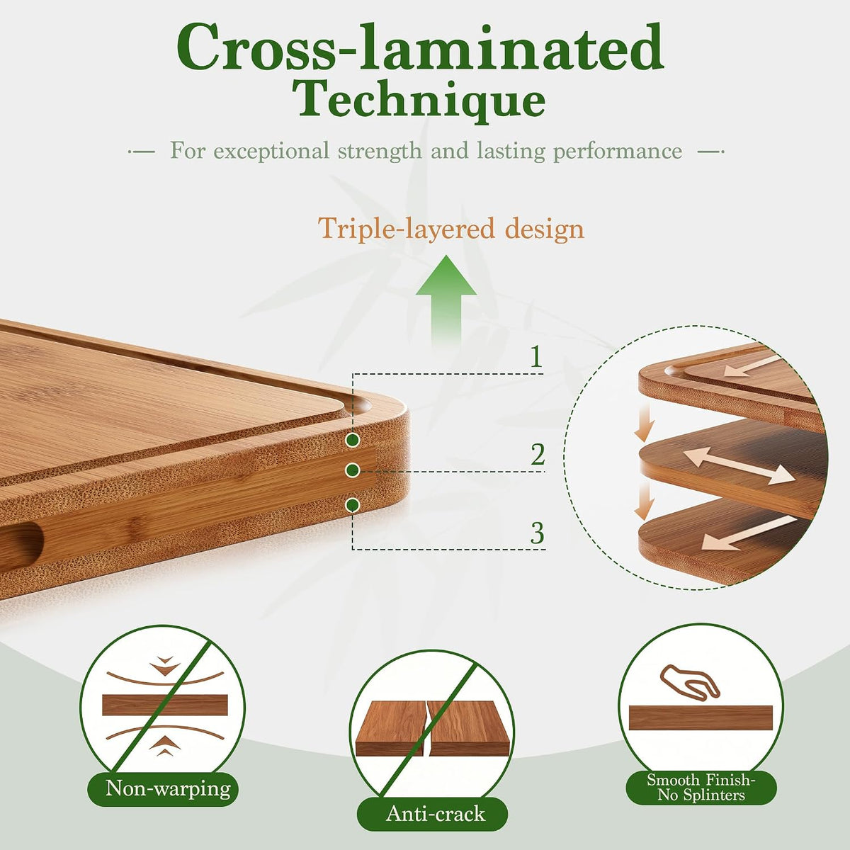 Bamboo Cutting Board 3-Piece Wooden Chopping Mats for kitchen