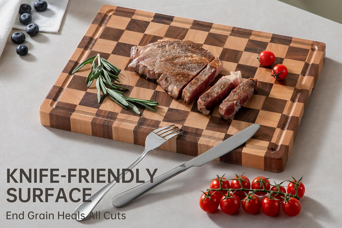 THETCHRY Cutting Boards for Kitchen, Checkered Wooden Cutting Board