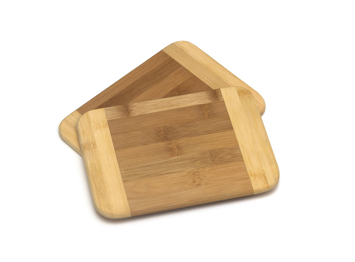 Lipper International Bamboo Wood Two-Tone Kitchen Cutting and Serving Board, Small, 7 3/4" x 6" x 1/4", Set of 2