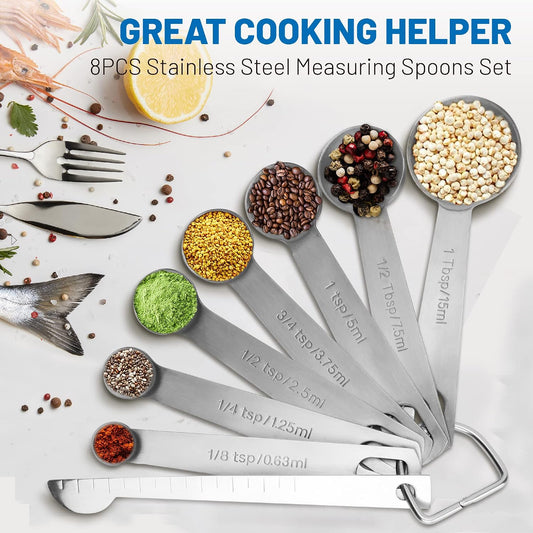 Measuring Spoons, 8-Piece Heavy Duty Stainless Steel Measuring Spoons Set
