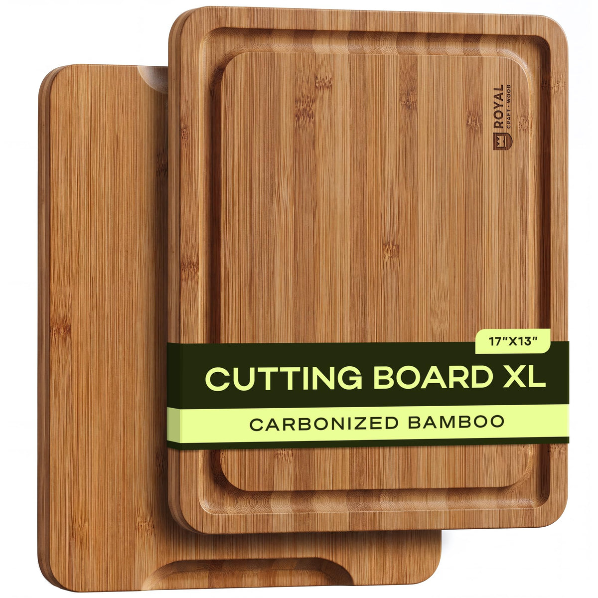 ROYAL CRAFT WOOD Wooden Cutting Boards for Kitchen Meal Prep & Serving - Bamboo Wood Serving Board Set with Deep Juice Groove Side Handles - Charcuterie & Chopping Butcher Block for Meat