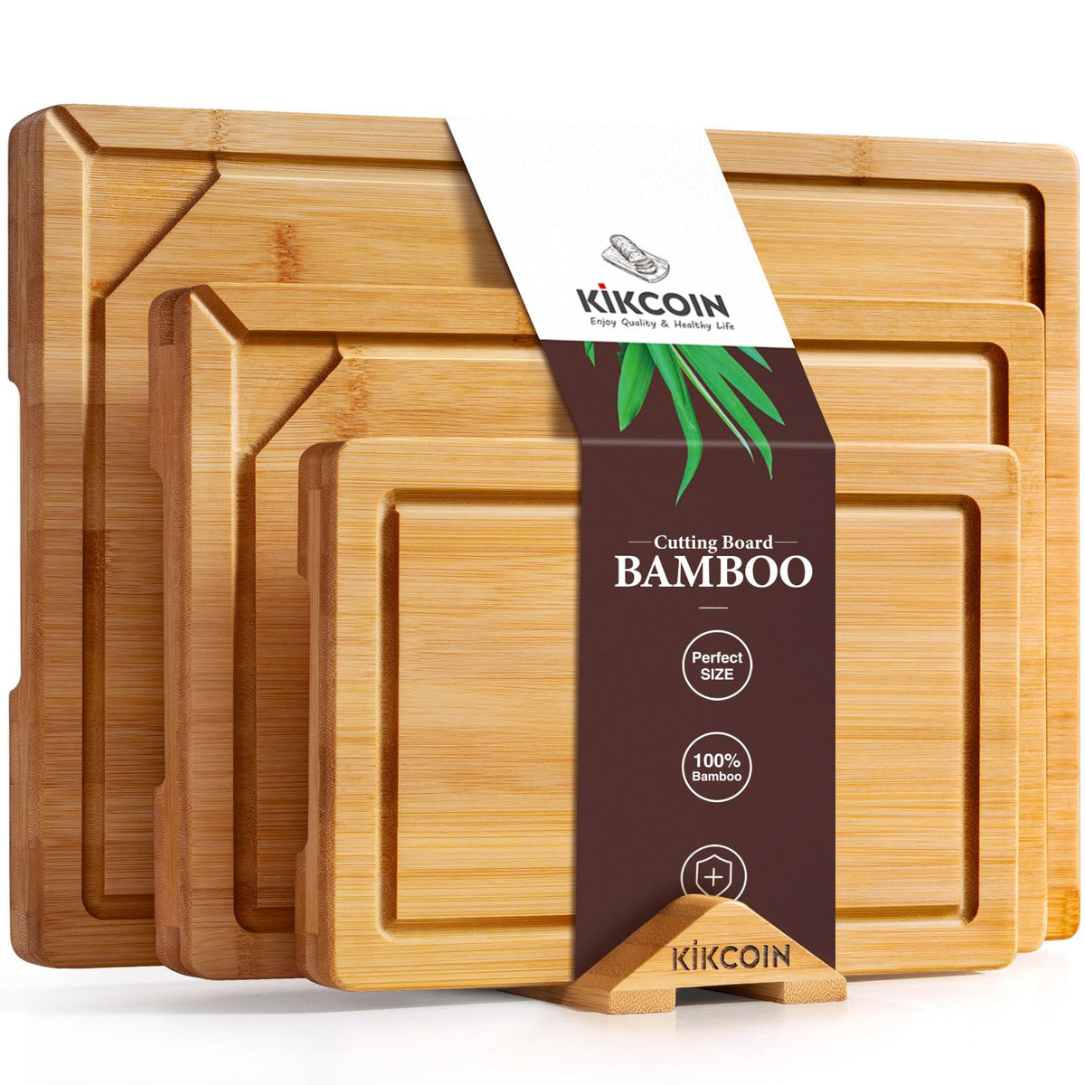 Kikcoin 9"×6" Small Bamboo Cutting Board with Handle, Deep-Carbonized