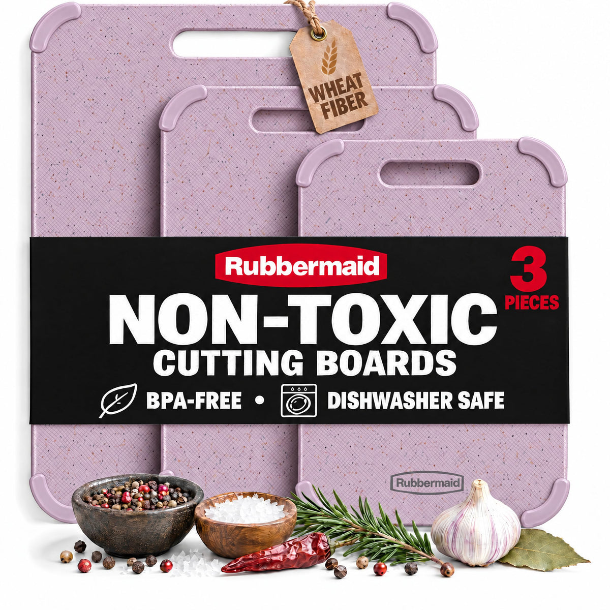 Rubbermaid 3pc Reversible Wheat Fiber Cutting Board Set | BPA Free Non Toxic Cutting Boards for Kitchen – Dishwasher Safe, Non-Slip Corners & Lightweight | For Meat, Veggies & Fruits